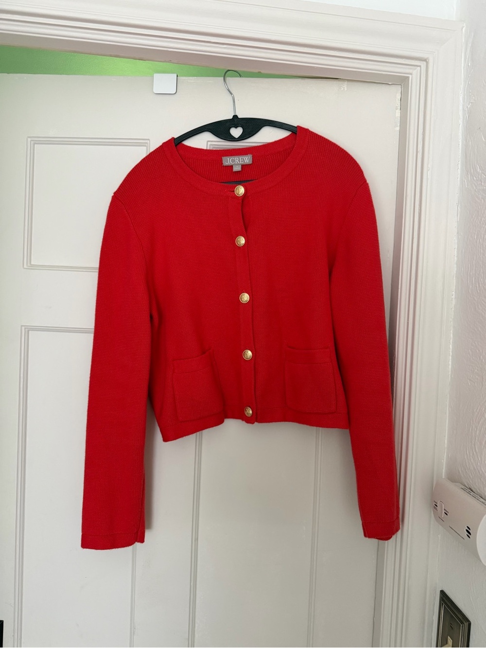 J. Crew Red Gold-Button Cropped Cardigan